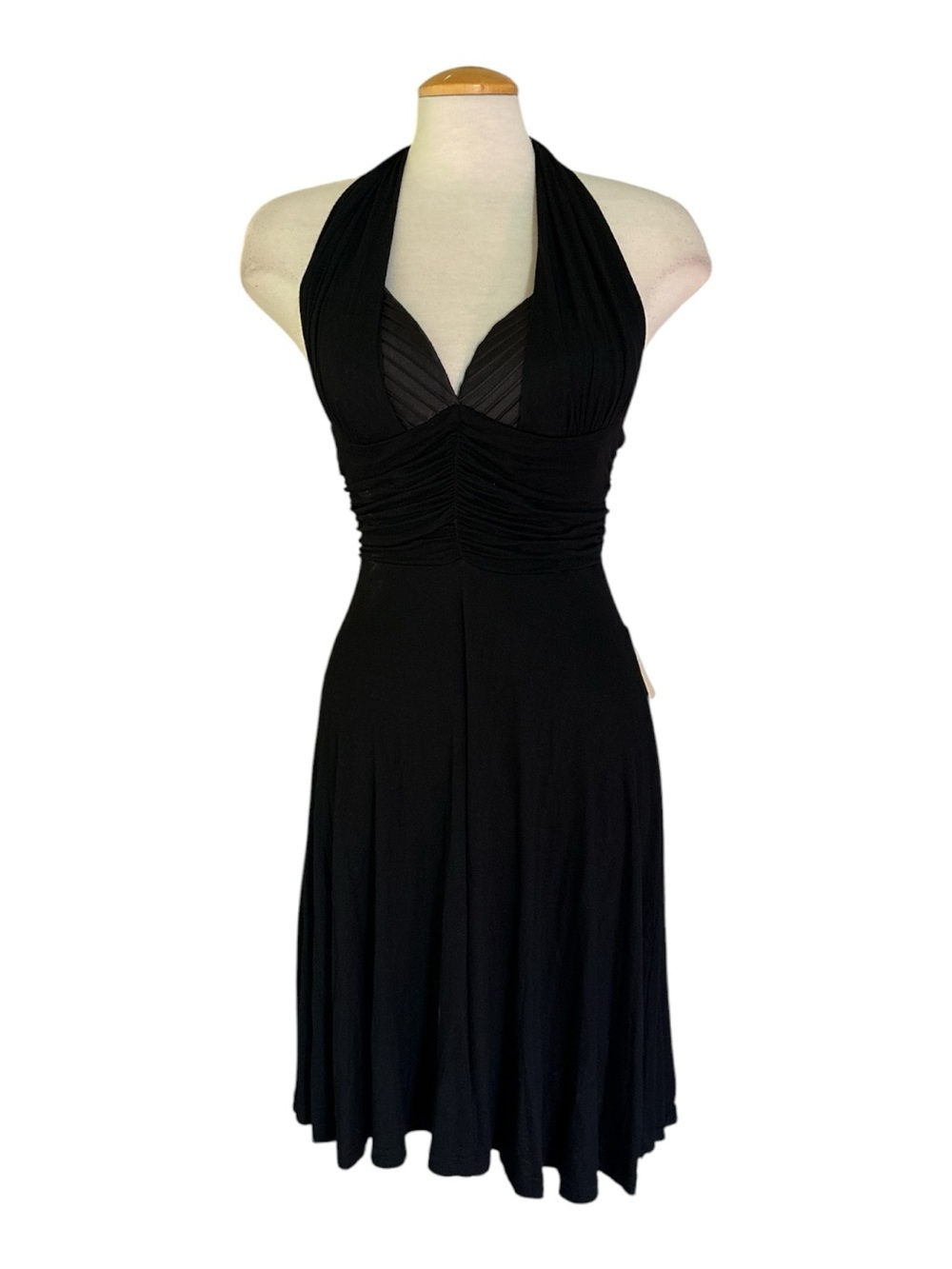 Black Halter Ruched Fit-and-Flare Dress